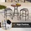 28-inch outdoor bar table with wood-like tabletop and 12" high footrest, perfect for backyard garden relaxation.