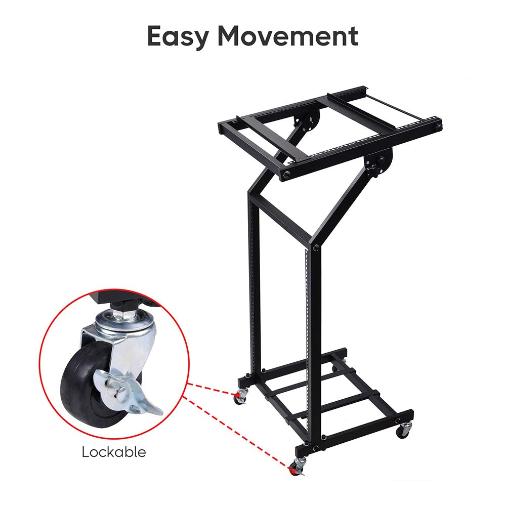 Yescom Rolling Audio Mixer Stand Rack Cart 19in 12U w/ 4 Poles New