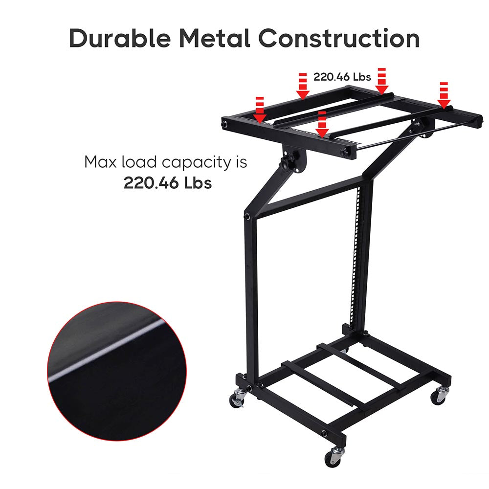 Yescom Rolling Audio Mixer Stand Rack Cart 19in 12U w/ 4 Poles New