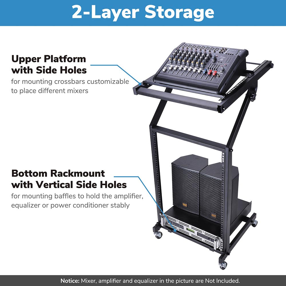 Yescom Audio Mixer Stand 19in 16U Rolling w/ 4 Poles New