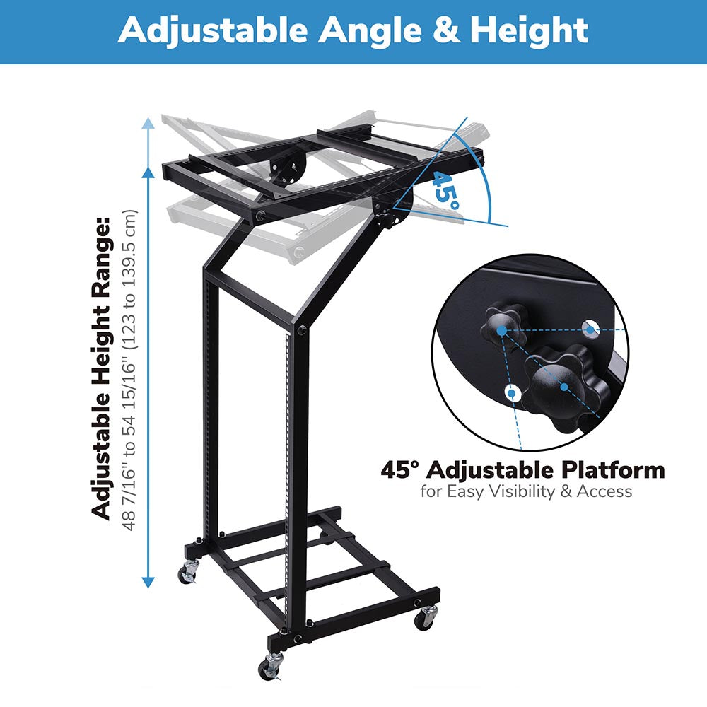 Yescom Audio Mixer Stand 19in 16U Rolling w/ 4 Poles New