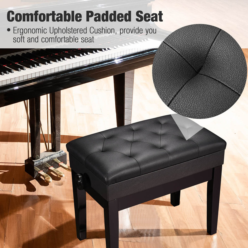 Yescom Piano Bench Adjustable-Height Leather Seat with Storage New