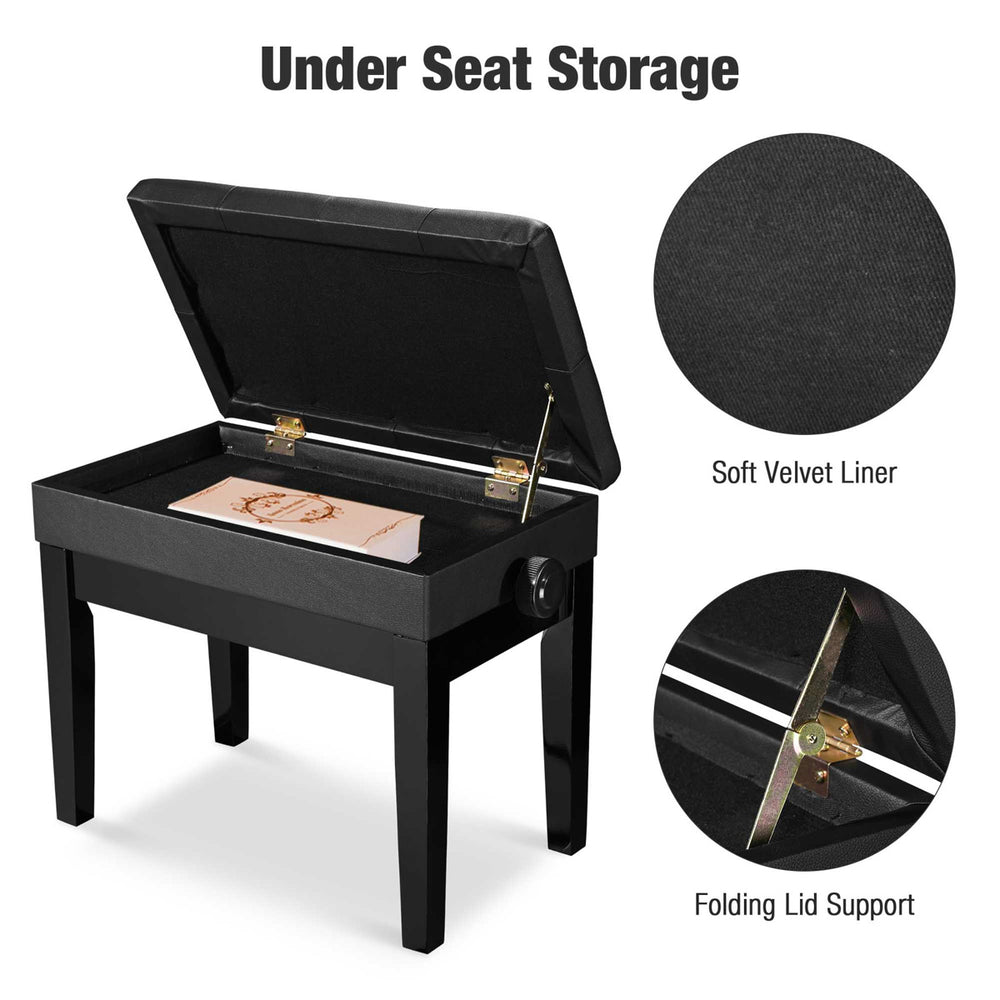 Yescom Piano Bench Adjustable-Height Leather Seat with Storage New