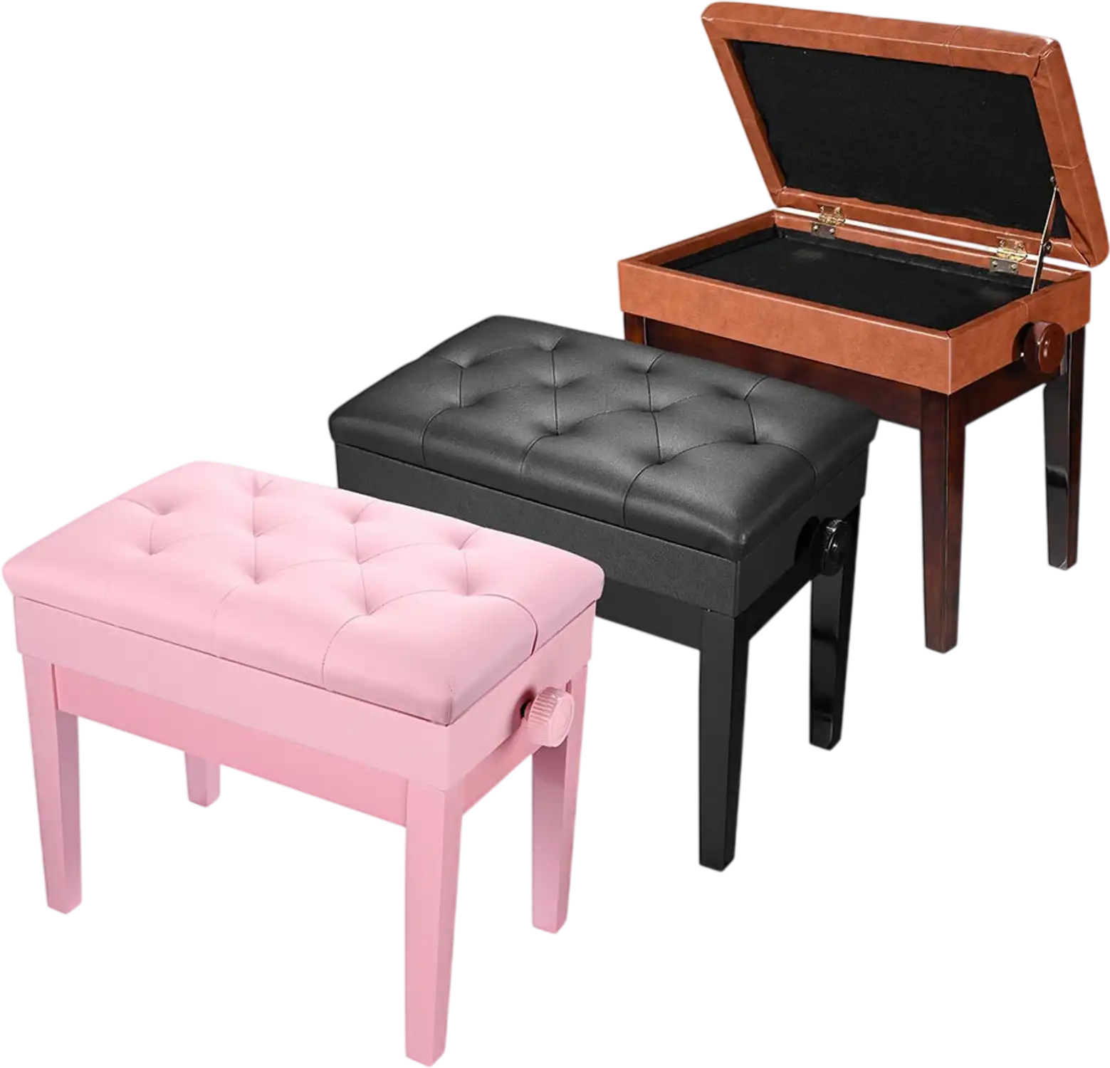 Yescom Piano Bench Adjustable-Height Leather Seat with Storage New