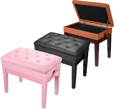 Yescom Piano Bench Adjustable-Height Leather Seat with Storage New