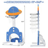 Height adjustable kids basketball hoop set in blue, featuring a planet backboard for indoor and outdoor fun.