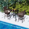 Brown PE rattan 29” bar height patio swivel bar stool with armrests and cushion, perfect for poolside relaxation.