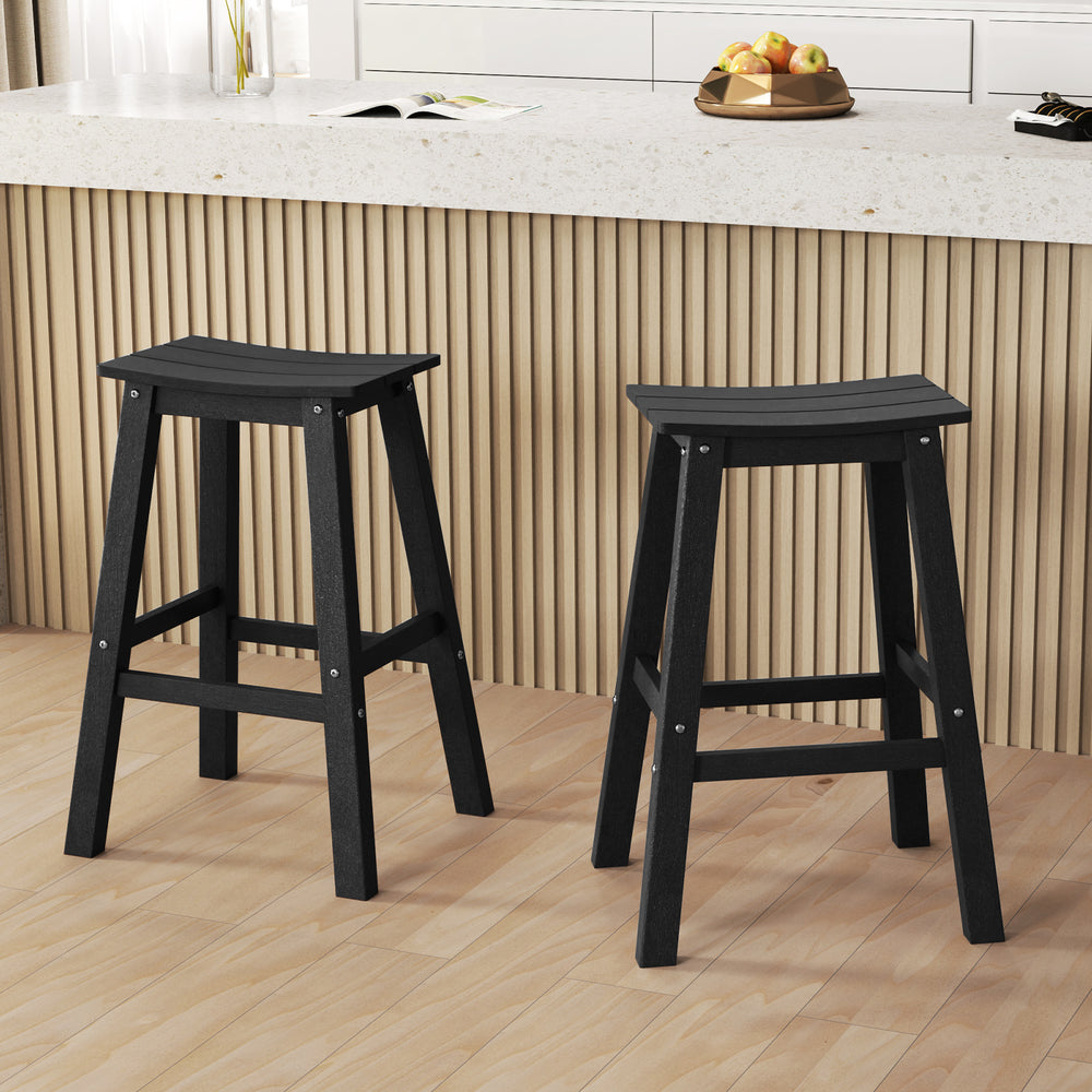29 Inch HDPE Patio Bar Stool Set of 2 Armless Saddle Stools-Black - Gallery View 1 of 8
