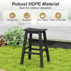 Black 29-inch HDPE patio bar stool with slatted seat and footrests, perfect for outdoor relaxation and easy maintenance.
