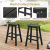 Black 29-inch HDPE patio bar stools with slatted seats and stainless steel screws, perfect for outdoor relaxation.