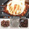 29-inch propane firepit table with lava rocks, gray rattan exterior, 50,000 BTU output, and protective cover for.