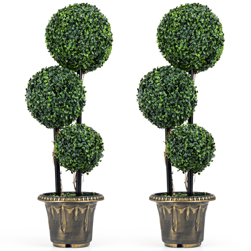 29 Inches Artificial Boxwood Topiary Tree Triple Ball Shrubs Set of 2 - Gallery View 1 of 1