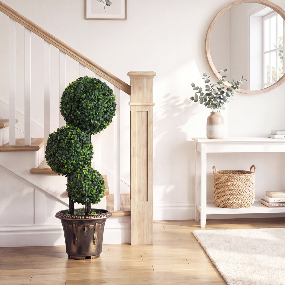 29 Inches Artificial Boxwood Topiary Tree Triple Ball Shrubs - Gallery View 1 of 10
