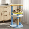Modern 29-inch cat tree in blue with star and moon platforms, featuring scratching posts and plush fabric for comfort.