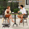 29-inch patio swivel bar stool with brown PE rattan, ergonomic armrests, and soft cushion, ideal for backyard.