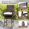 29-inch patio swivel bar stool with brown PE rattan, ergonomic armrests, and soft cushion for backyard comfort.