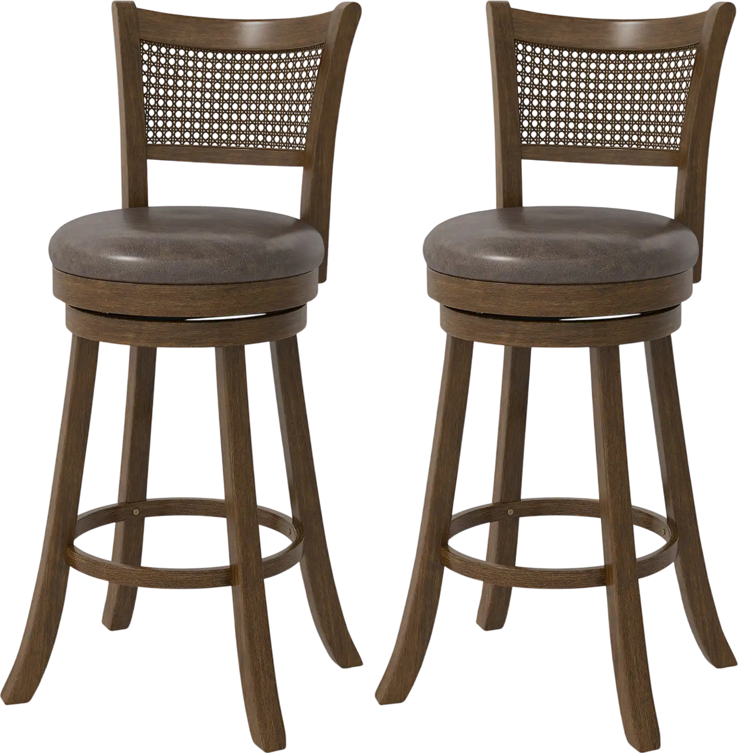 Costway Swivel Counter Height Bar Stools Set of 2 w/ Rattan Backrest Footrest 29