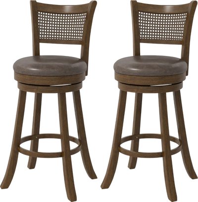 Costway Swivel Counter Height Bar Stools Set of 2 w/ Rattan Backrest Footrest 29