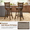 Set of 2 swivel counter height barstools with rattan backrest and footrest, perfect for kitchen islands and dining.