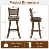 Swivel counter height barstool with rattan backrest, 30" seat height, and solid rubber wood legs for dining or pub use.