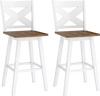 Set of 2 white rubberwood swivel barstools with backrest and large seat, perfect for kitchen islands and dining rooms.