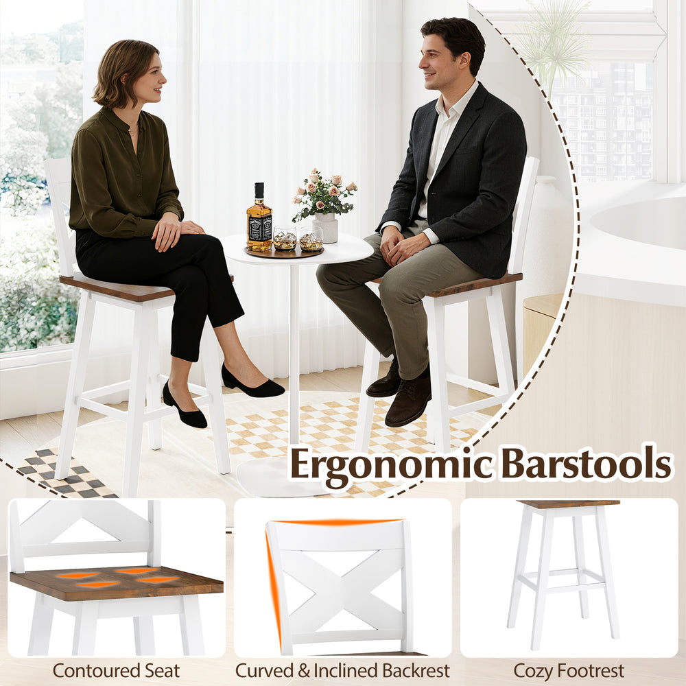 Ergonomic 29" rubberwood swivel barstools with backrest and large seat, ideal for kitchen islands and dining rooms.