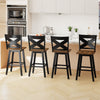 29" Rubberwood Swivel Barstools Set of 4 with Backrest and Large Seat-Black - Gallery View 1 of 7