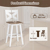 Product dimensions for 29" rubberwood swivel barstools, featuring a robust design, large seat, and farmhouse style.