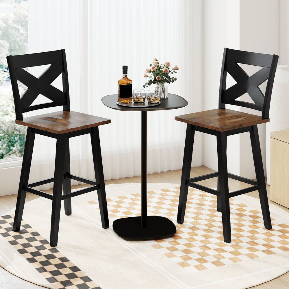 29" Rubberwood Swivel Barstools Set of 2 with Backrest and Large Seat-Black - Gallery View 1 of 9