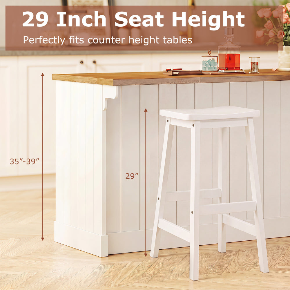 Backless 29" saddle-seat counter height stool in beige, made of solid rubber wood, ideal for 35"-39" tables.