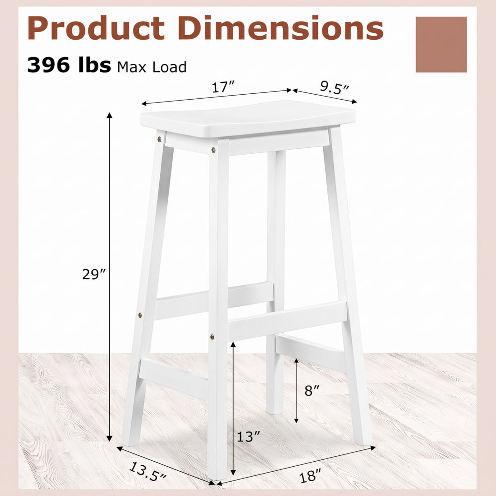 29" saddle-seat counter height stool with curved seat, made of solid rubber wood, ideal for kitchen and dining use.