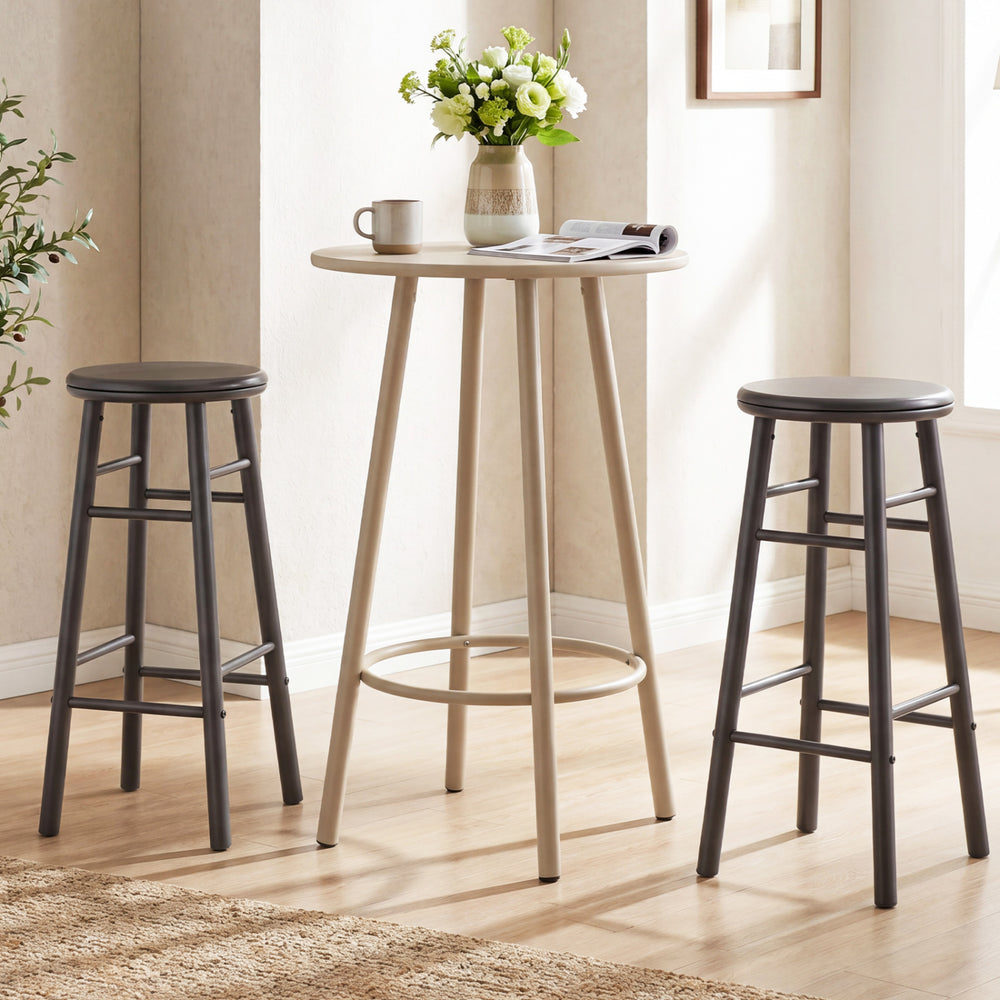 29" Swivel Bar Stools Set of 2 with Footrests & Crossbars-Gray - Gallery View 1 of 11
