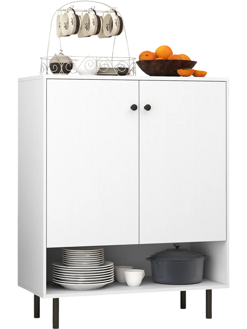 White 2-door sideboard buffet cabinet with adjustable shelf and metal legs, perfect for kitchen storage and.