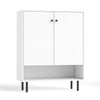 White 2-door sideboard buffet cabinet with adjustable shelf and metal legs, ideal for kitchen storage and organization.