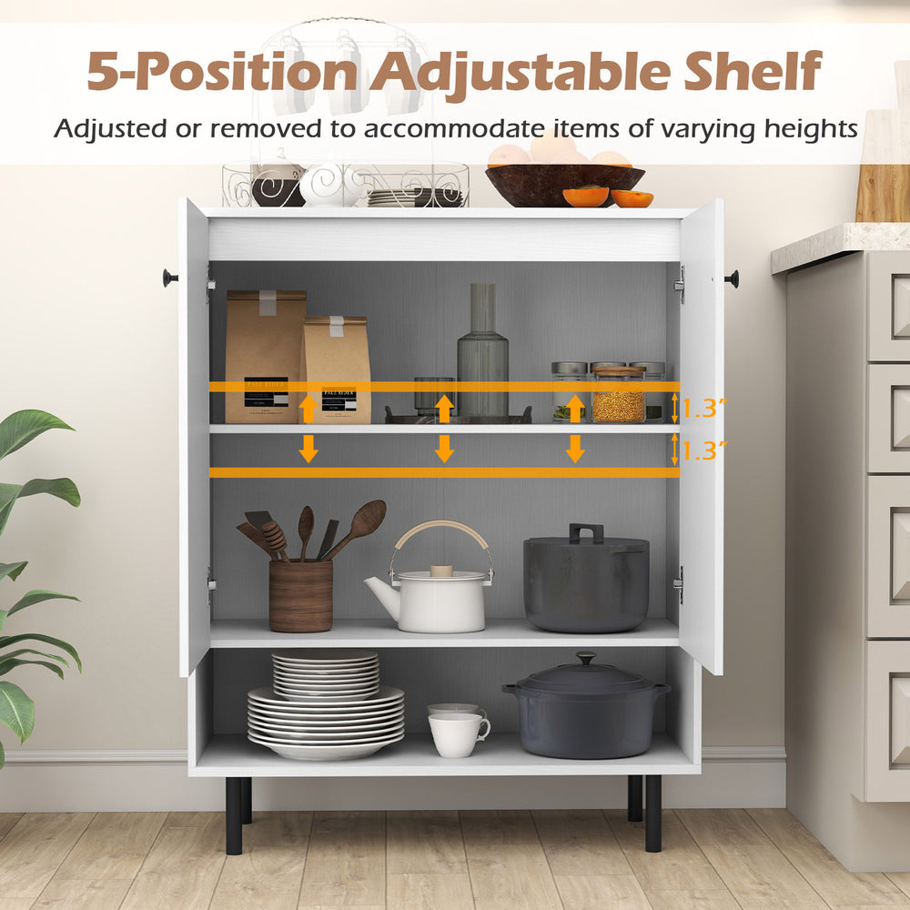 2-door sideboard buffet cabinet in white with adjustable shelf, perfect for kitchen storage and organization.