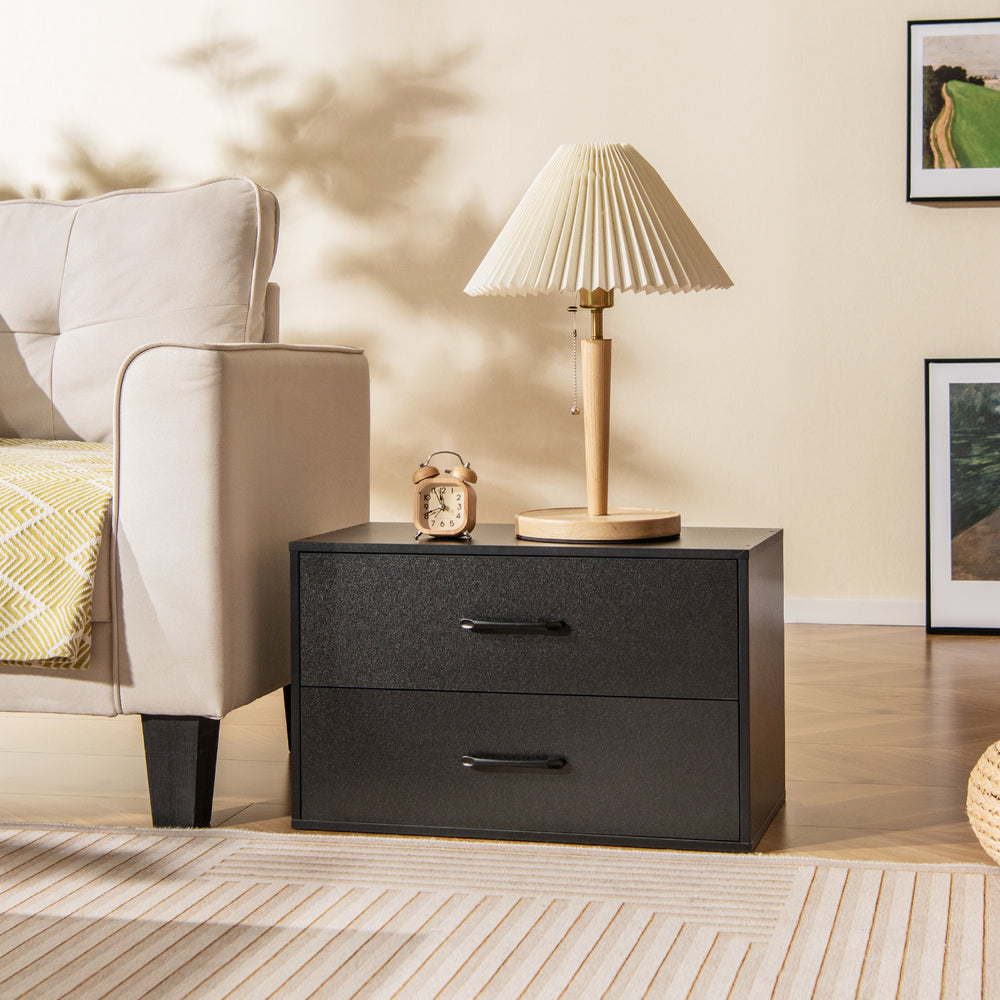 2-Drawer Stackable Horizontal Storage Cabinet Dresser Chest with Handles-Black - Gallery View 1 of 11