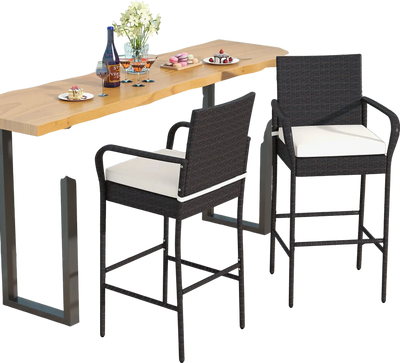 Costway Outdoor PE Rattan Cushioned Barstool Set w/ Armrests 98345672 New