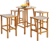 Patio wood bar stools set of 4 with acacia wood and PE rattan, perfect for poolside or backyard gatherings.