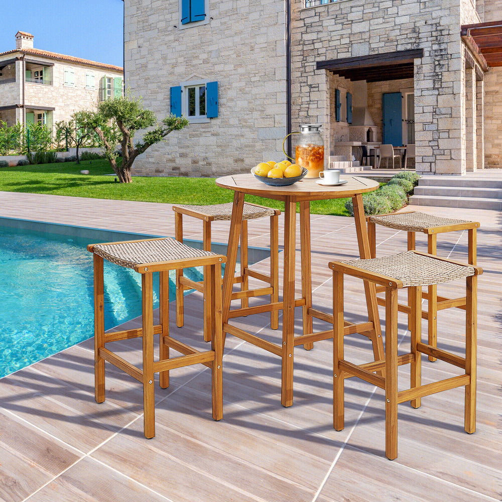 Patio Wood Bar Stools Set of 2/4-2Pieces - Gallery View 1 of 9