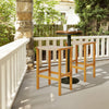 Set of 2 acacia wood bar stools with PE rattan seats, perfect for outdoor patio or balcony relaxation.