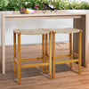 Set of 2 patio wood bar stools with acacia wood and PE rattan, featuring ergonomic seats for backyard or poolside use.