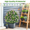 Artificial boxwood topiary ball tree with purple flowers in a cement-filled pot, perfect for home or office decor.