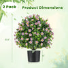 Artificial boxwood topiary ball tree with purple flowers, 21.5" tall, cement-filled base for stability, perfect for.