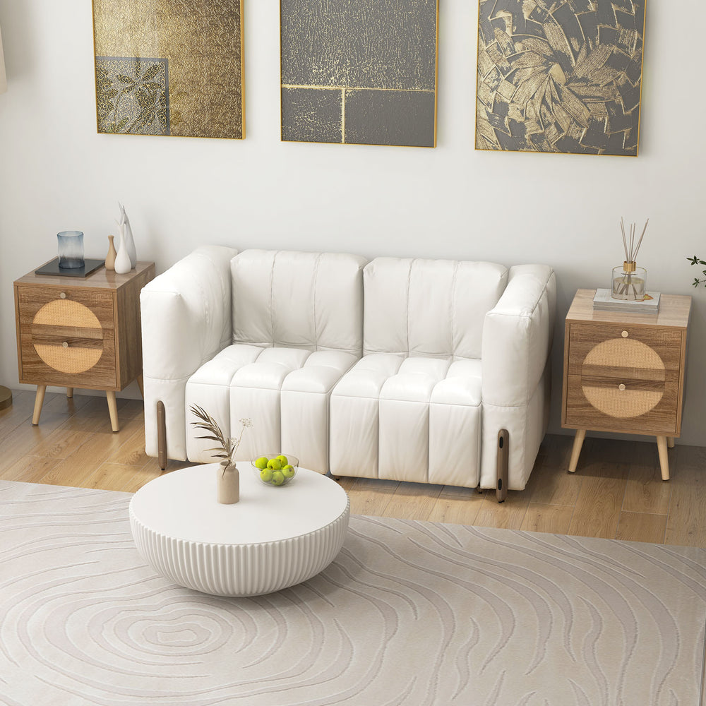 Set of 2 rattan nightstands with solid wood legs, featuring 2 drawers and a charming bohemian style for versatile use.