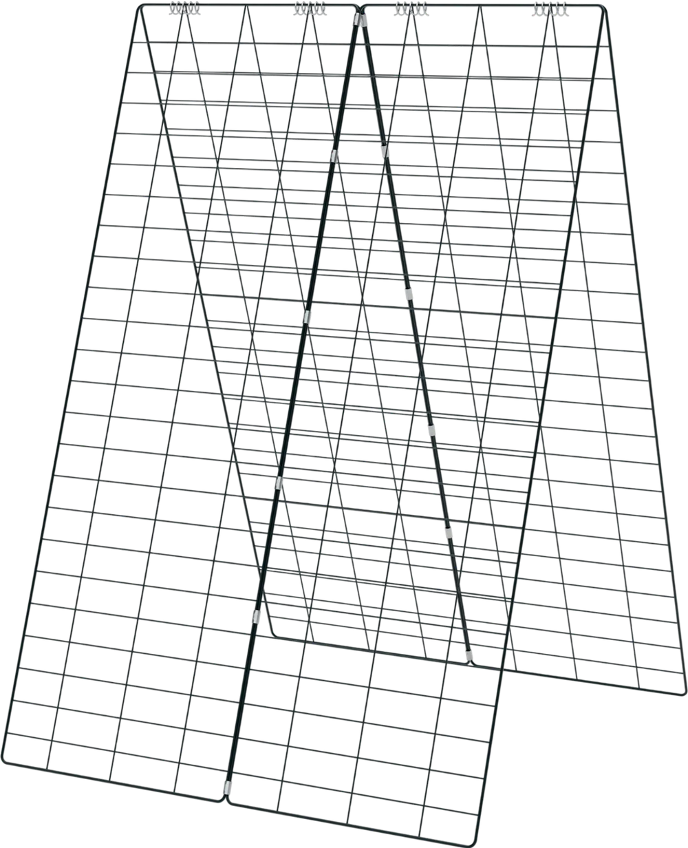 Foldable A-frame trellis plant supports in green, made of solid steel, ideal for climbing plants in gardens or raised.