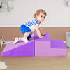 Toddler climbing on purple 2-piece step and slide foam play set, designed for motor skill development and safety.