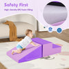 2-piece purple step and slide climber for infants, made with high-density foam and soft PU leather cover for safe play.