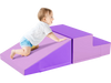 Purple 2-piece step and slide climber for infants, featuring soft foam blocks for safe play and motor skill development.