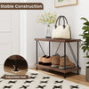 2-tier multipurpose display rack with metal frame, featuring adjustable feet for stability, ideal for home or office.