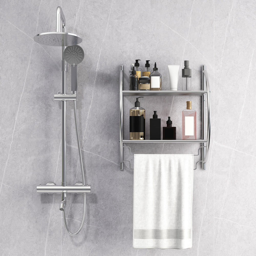 Wall Mounted 2-Tier Bathroom Towel Rack with 2 Towel Bars-Silver - Gallery View 1 of 9